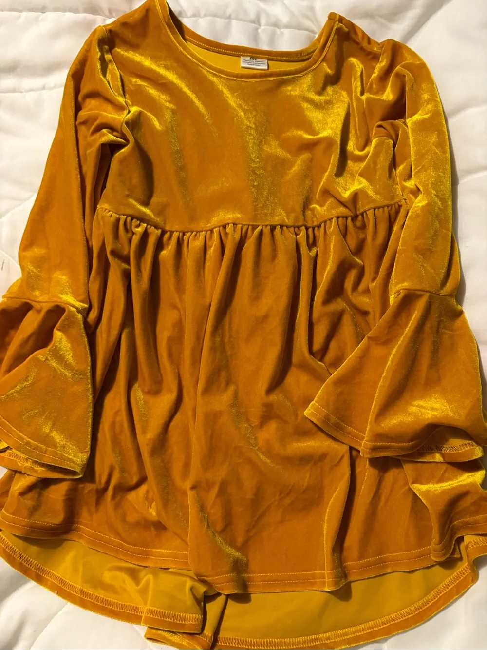 Girls Mustard Velvet Peplum Tunic with Navy Floral Leggings